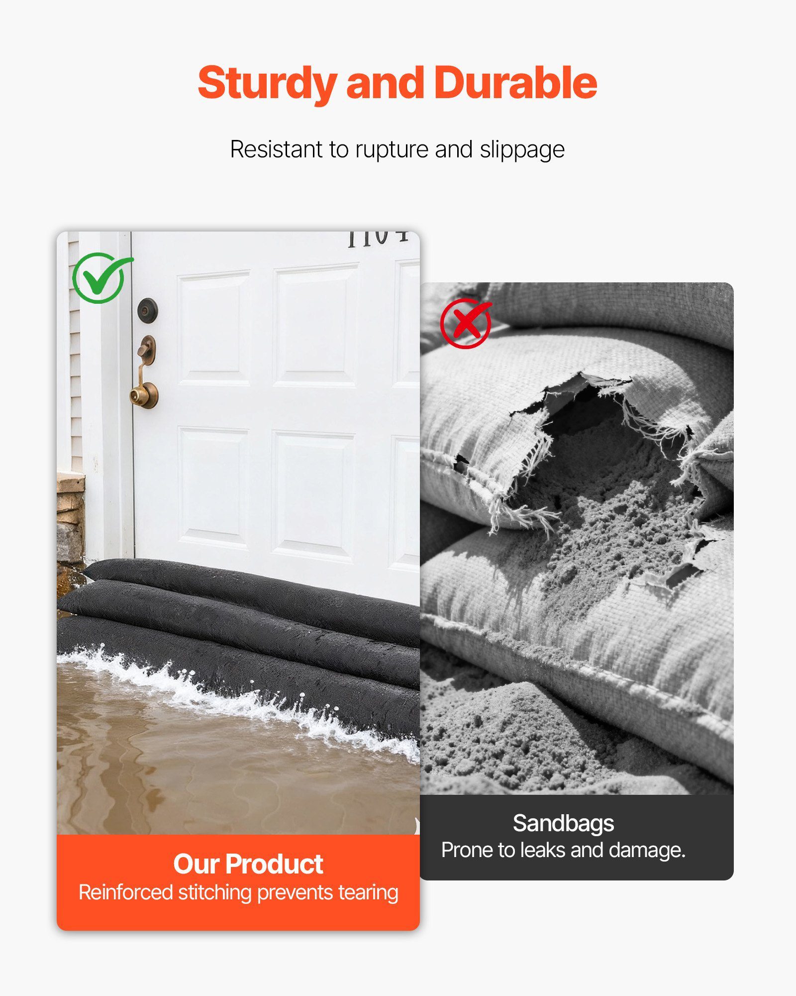 Flood Barrier, 4 عبوات، أكياس حاجز الفيضانات 1530 × 210 مم يتم تنشيطها بالماء، حاجز ماص للماء، أكياس رمل بدون رمل لمنع تسرب المياه، أكياس منع الفيضانات للمنزل، المداخل، القبو، المرآب - الصورة 5