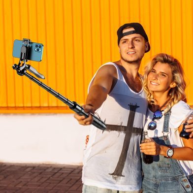 61 Selfie Stick Tripod, All In One Extendable Phone Tripod Stand With Wireless Remote Rotation For IPhone And Android Phone Selfies, Video Recording, Vlogging, Live Streaming, Aluminum, Black