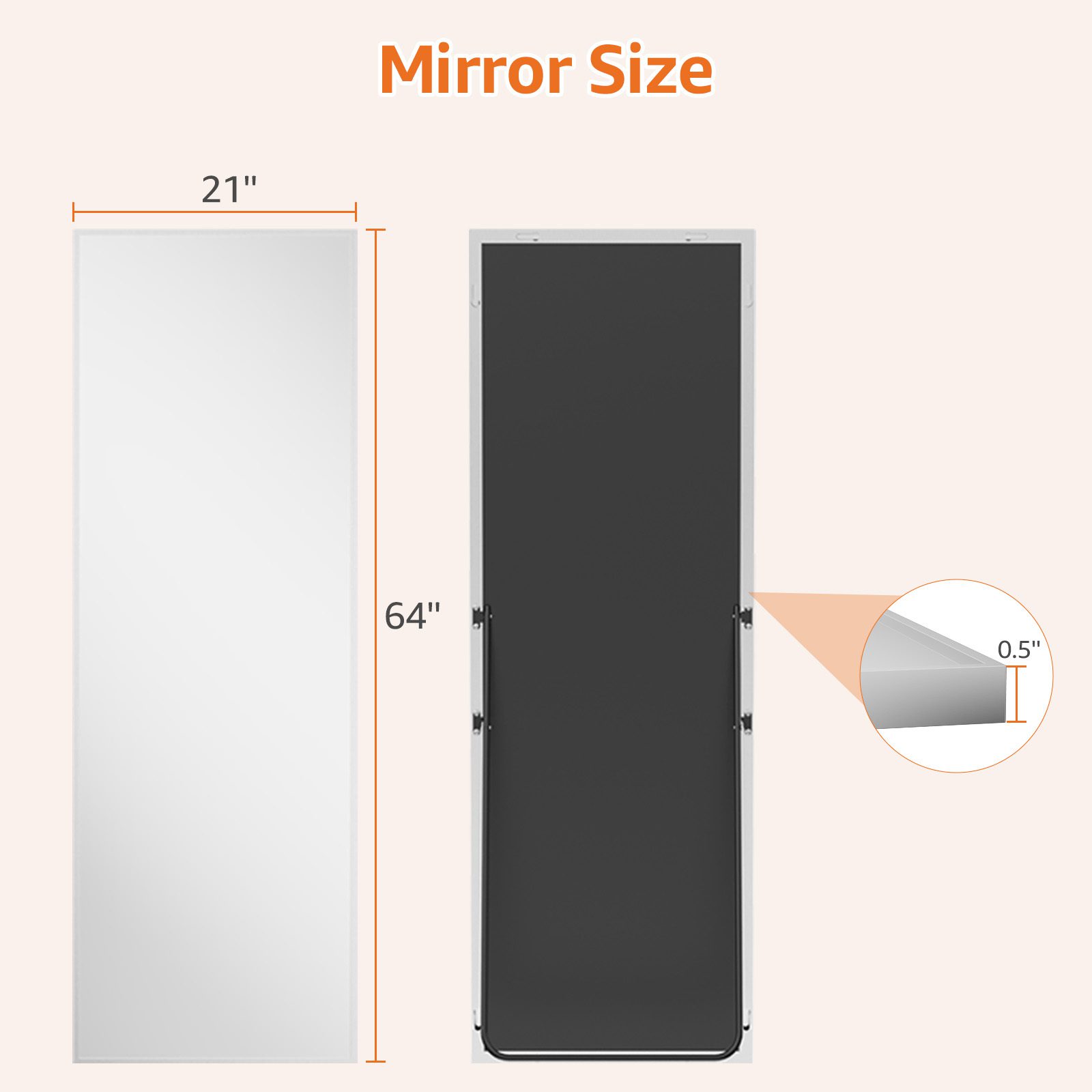 Rectangle Full Body Mirror, Full Length Standing Mirror, Hanging Or Leaning, For Home - Image 3