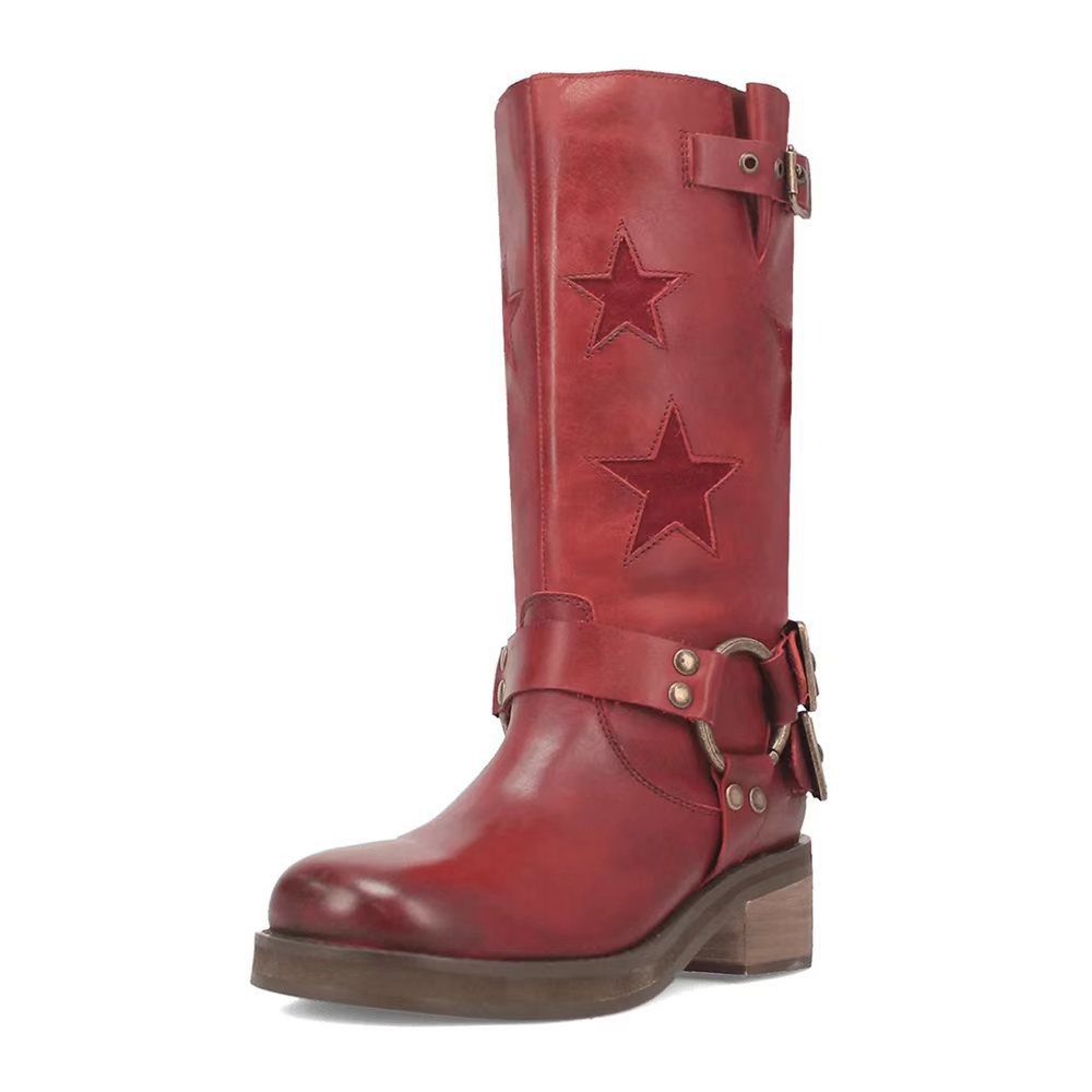 Stitched Belt Buckle Low-heeled Ankle Boots - Image 2