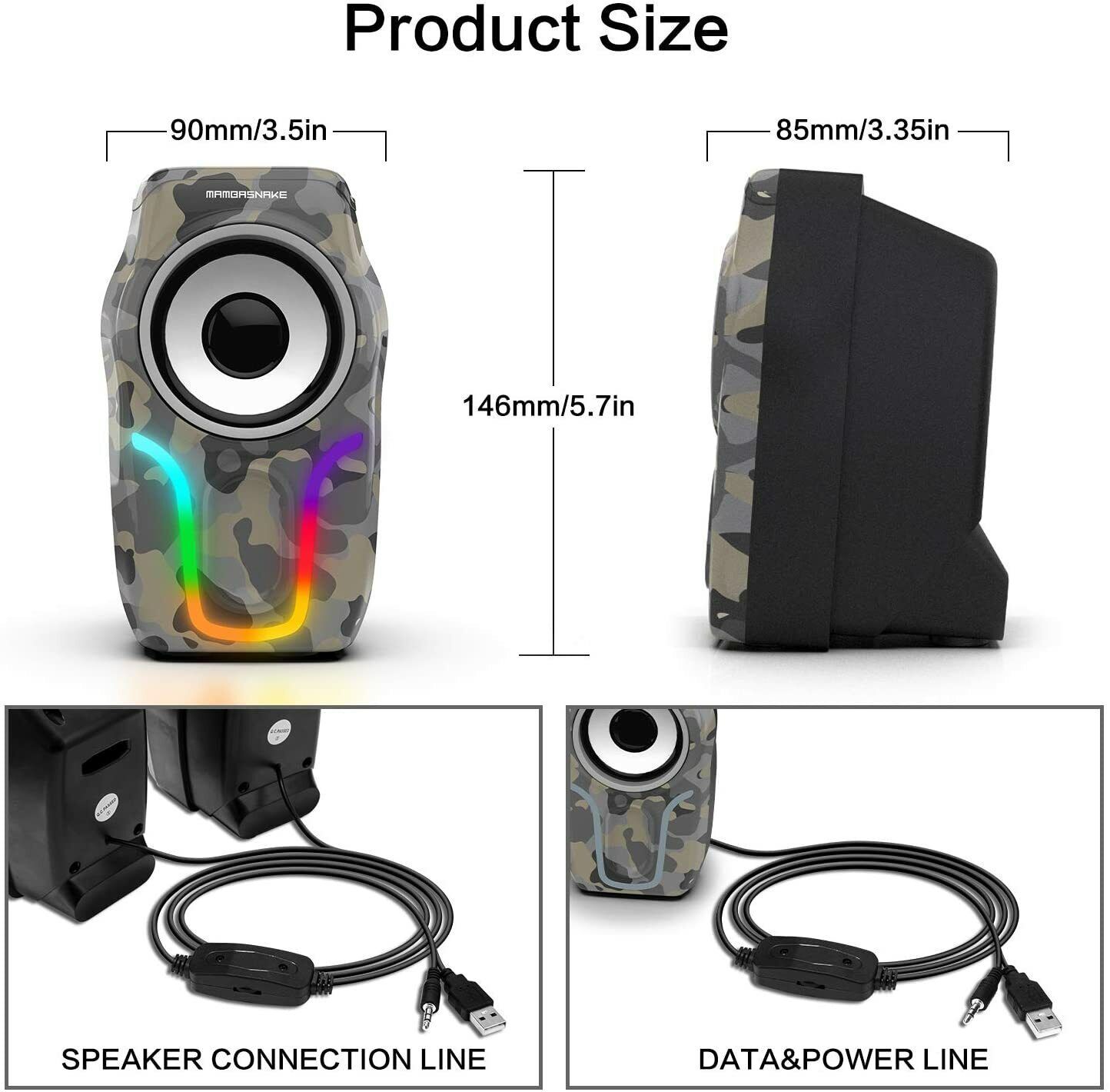 Wired RGB Computer Speakers,2.0 Stereo Volume Control Surround Sound With 3.5mm - Image 3