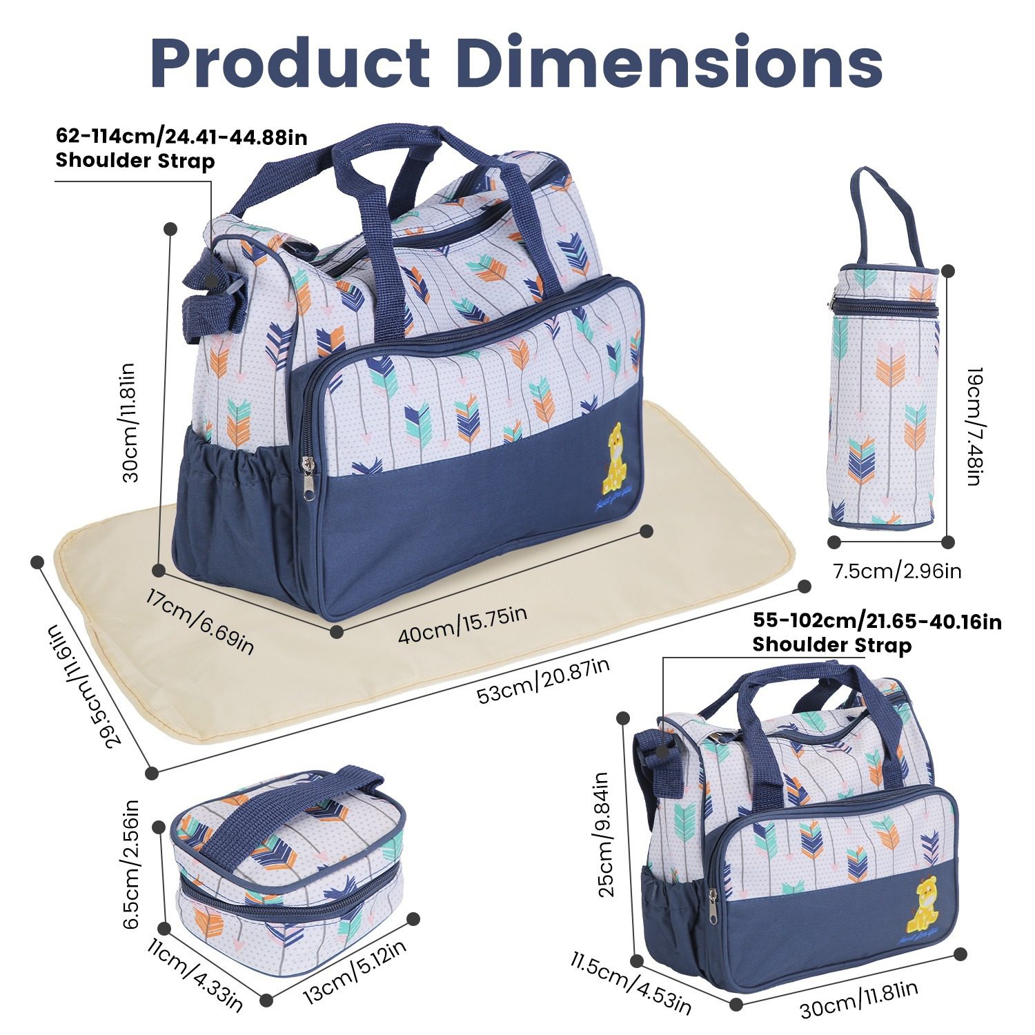 5Pcs Baby Nappy Diaper Bags Set Mummy Diaper Handbags With Diaper Pad Food Bag Bottle Bag Travel Tote Bags For Mom Dad - Image 5