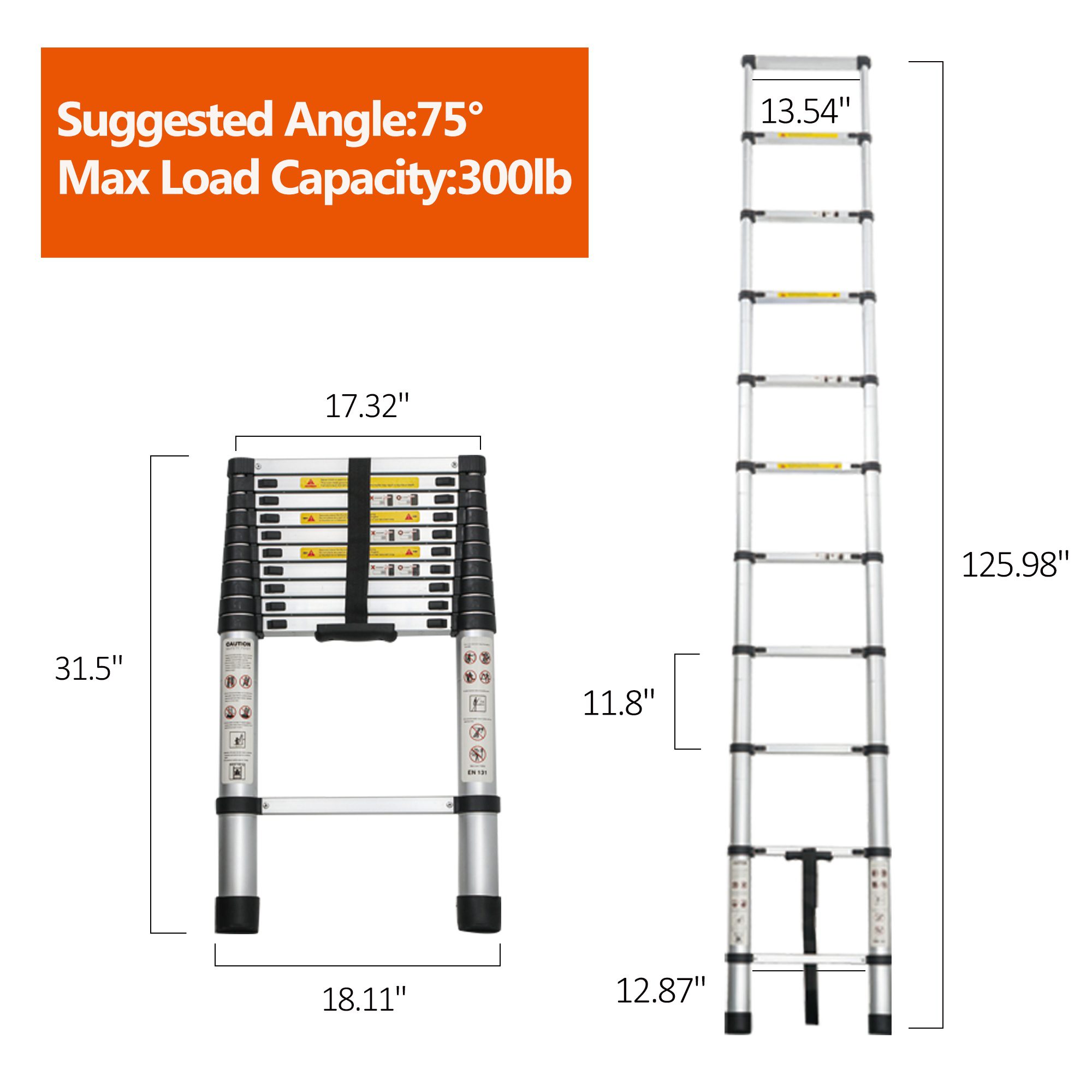 Telescoping Ladder 10.5FT, Telescopic Extension Ladder, Aluminum Alloy Folding Ladder Portable Multi-Purpose for Indoor Outdoor Work, Heavy Duty 300 lbs Load - Image 7