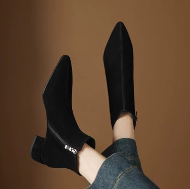 Low-heeled Cowhide Suede Women's Ankle Boots