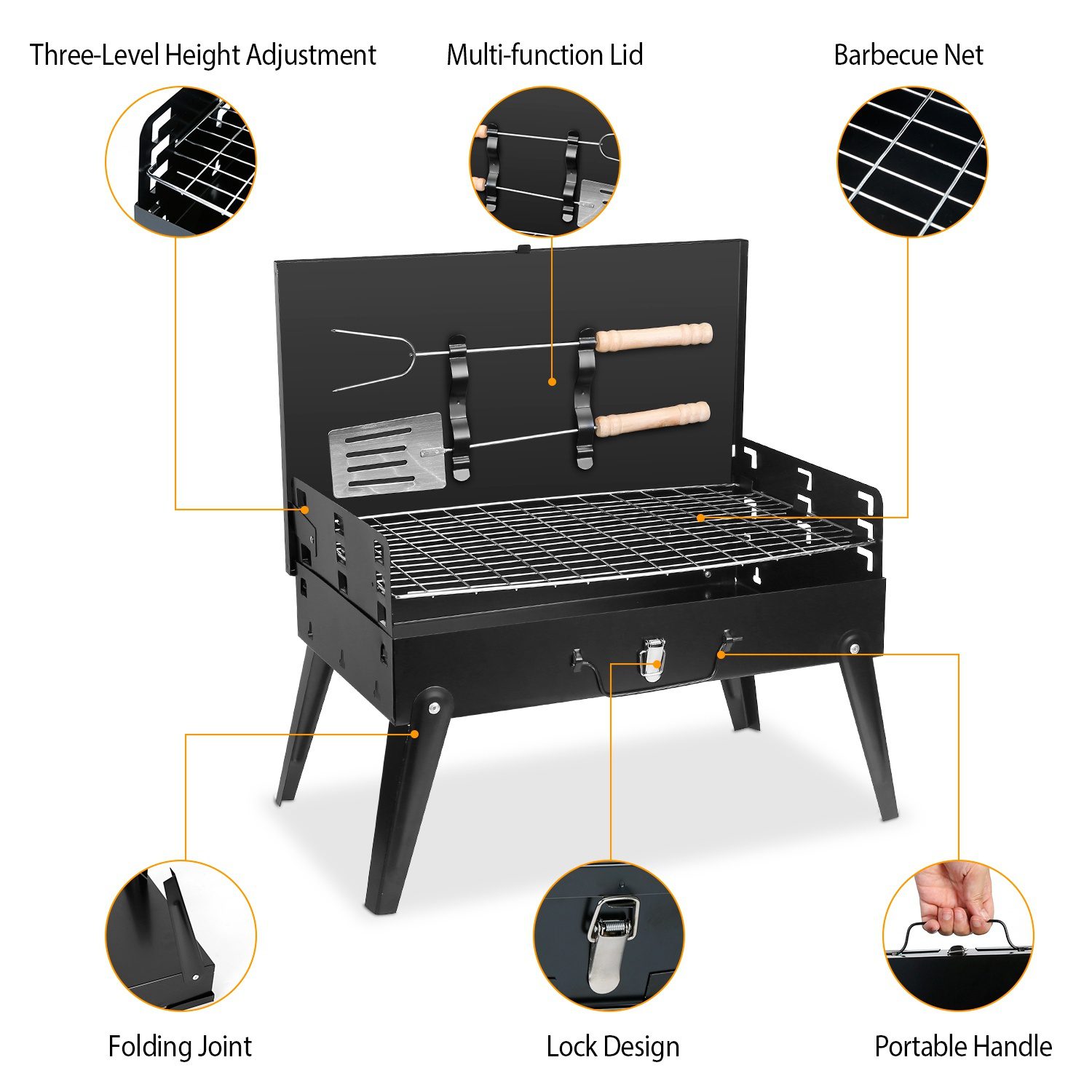 1Pc 17.32x10.63x8.27in Portable Charcoal Grill For Spring Summer Outdoor Activities Foldable BBQ Suitcase Grill Shelf For Outdoor Camping Picnics Garden Grilling Fedex Shipping - Image 2