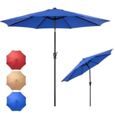 9FT Outdoor Patio Umbrella Market Table Polyester Fabric Canopy Iron Frame 8 Ribs UV Protection Waterproof Shipment From Walmart