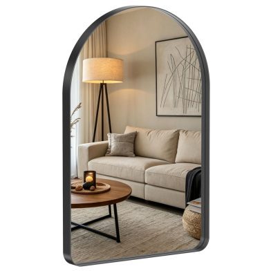 Arched Wall Mirror For Bathroom Over Sink, Arched Rounded Rectangle, Modern Vanity Mirror With Matte Metal Deep Frame, For Home Decor, Living Room