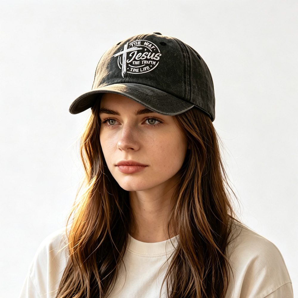 2pcs Vintage Washed Black Baseball Cap For Women Men, Jesus The Way The Truth The Life Cross Embroidered Faith Christian Hat - Image 9