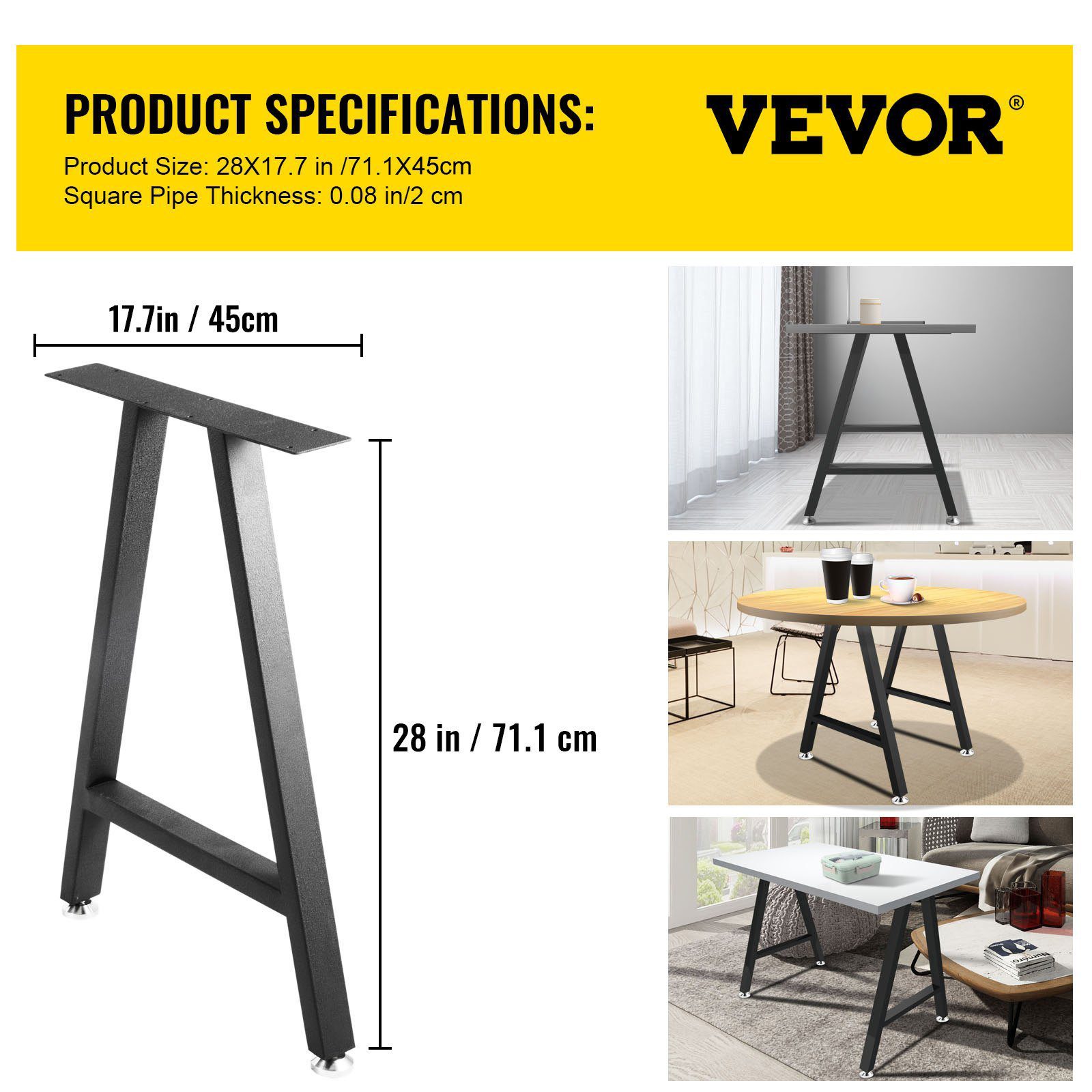 Metal Table Legs 28 X 17.7 Inch A-Shaped Desk Legs Set Of 2 Heavy Duty Bench Legs With Polyurethane Coating, Furniture Legs With Floor Protectors, Wrought Iron Coffee Table Legs For Home DIY Bla - Image 2