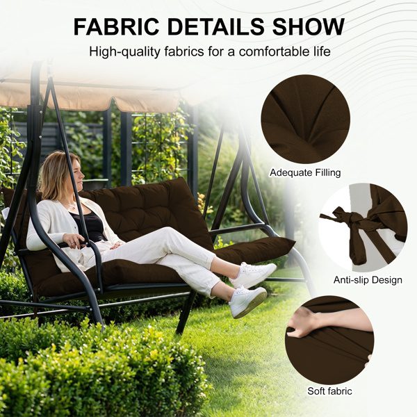 Outdoor Swing Cushions 70 Inch, Waterproof 4in Thick Porch Swing Cushion Replacement With Backrest And Ties, Comfortable 2-3 Seat Pation Swing Pad For Backyard, Garden, Lawn, Outdoor Furniture Coffee - Image 5