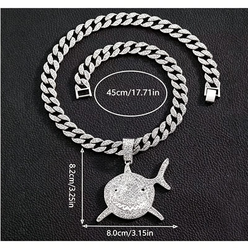 13mm Width Football Pendant Necklace,rhinestone Gold-plated Shark Pendant Necklace, 3D Diamond Gold Zinc Alloy Stainless Steel Religious Zircon - Image 4