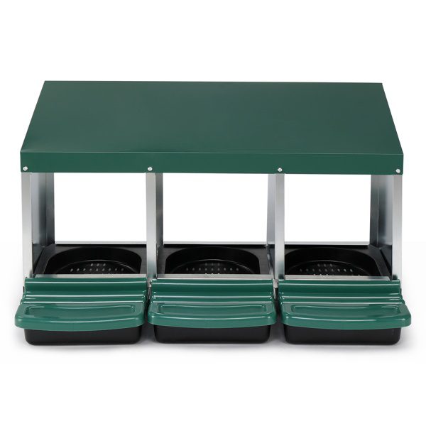 3 Compartment Roll Out Chicken Nesting Box With Plastic Basket, Egg Nest Box Chicken Laying Box Hens Chicken Coop Box, Green - Image 4