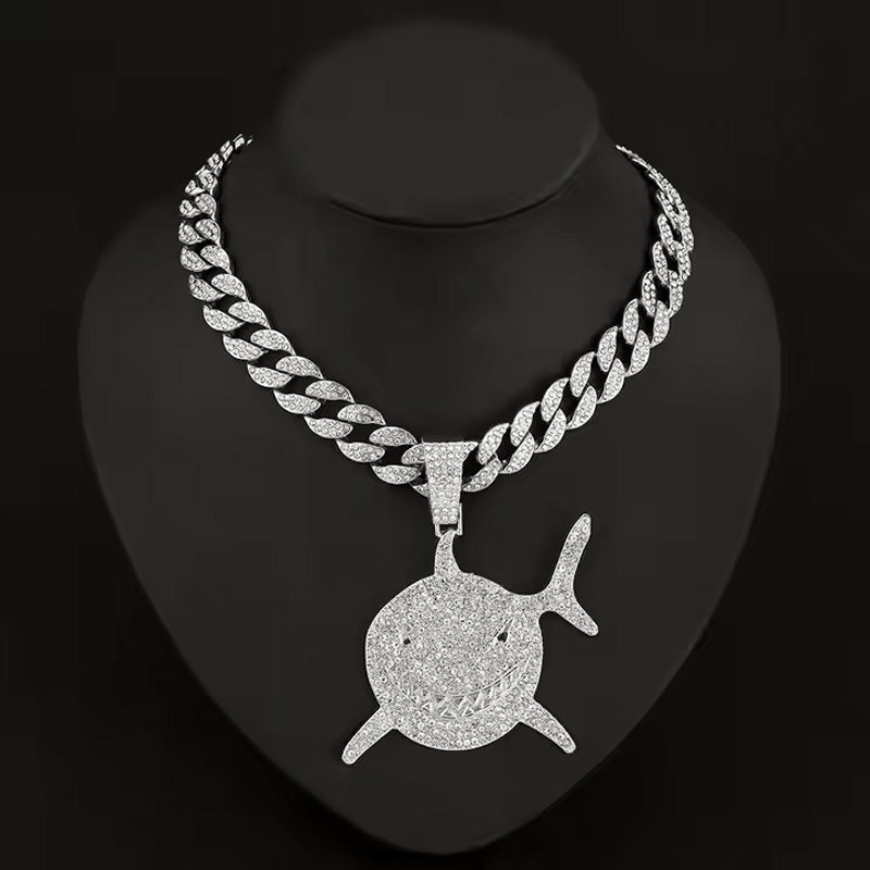 13mm Width Football Pendant Necklace,rhinestone Gold-plated Shark Pendant Necklace, 3D Diamond Gold Zinc Alloy Stainless Steel Religious Zircon - Image 2