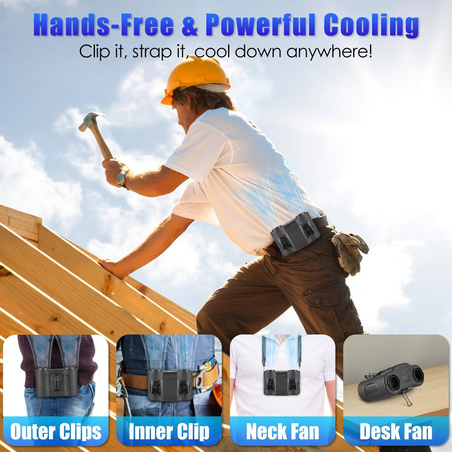 16000mAh 4 In 1 Dual Turbine Waist Clip Fan Wearable Personal Fan Hands Free With 5 Speeds LCD Display Lanyard Double As Power Bank For Jobsites Camping Hiking - Image 5