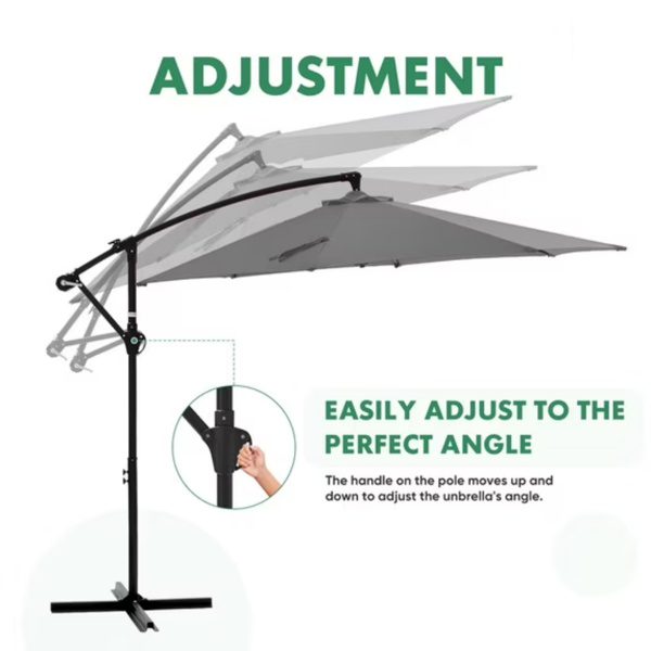 Outdoor Patio Umbrella, 10ft Offset Hanging Patio Umbrella With Aluminum Stand, 8 Ribs, UV Protection For Pool Garden Backyard Market, Gray Shipment From Walmart - Image 2