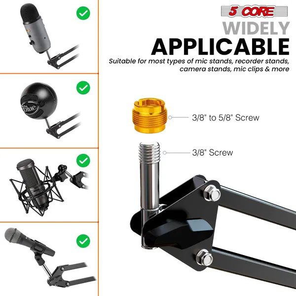 5 Core Microphone Arm Stand Upgraded Adjustable Suspension Boom Scissor Arm Mic Holder With Pop Filter 3/8" To 5/8" Adapter Mic Clip Shock Mount Cable Ties ARM SET 16 - Image 3