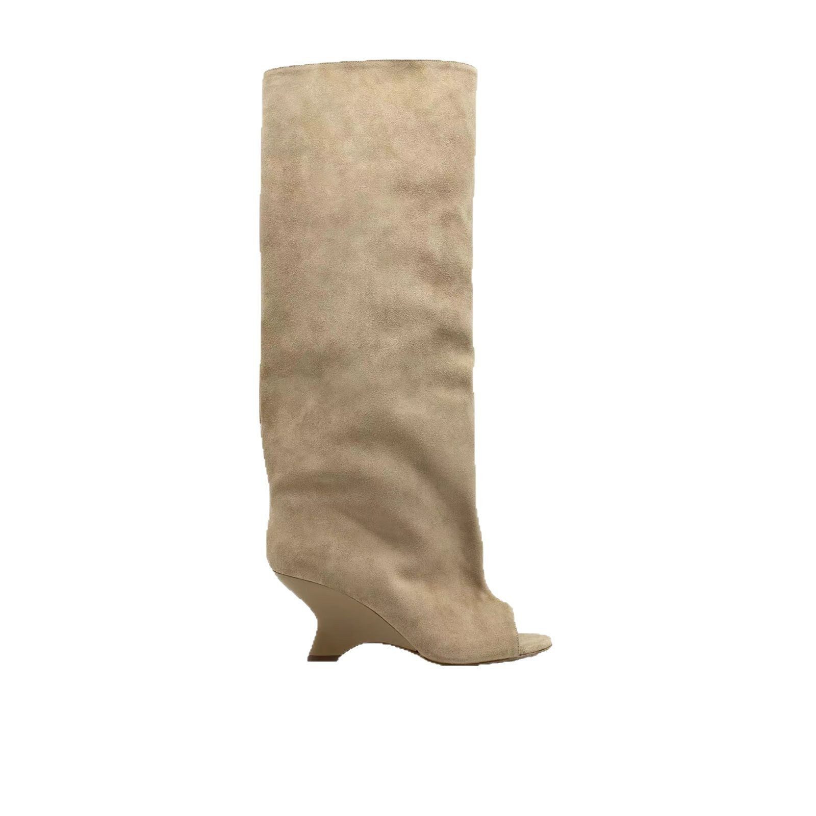 Women's Peep Toe Wedge Suede High Heel Party Banquet Sandal Boots - Image 6