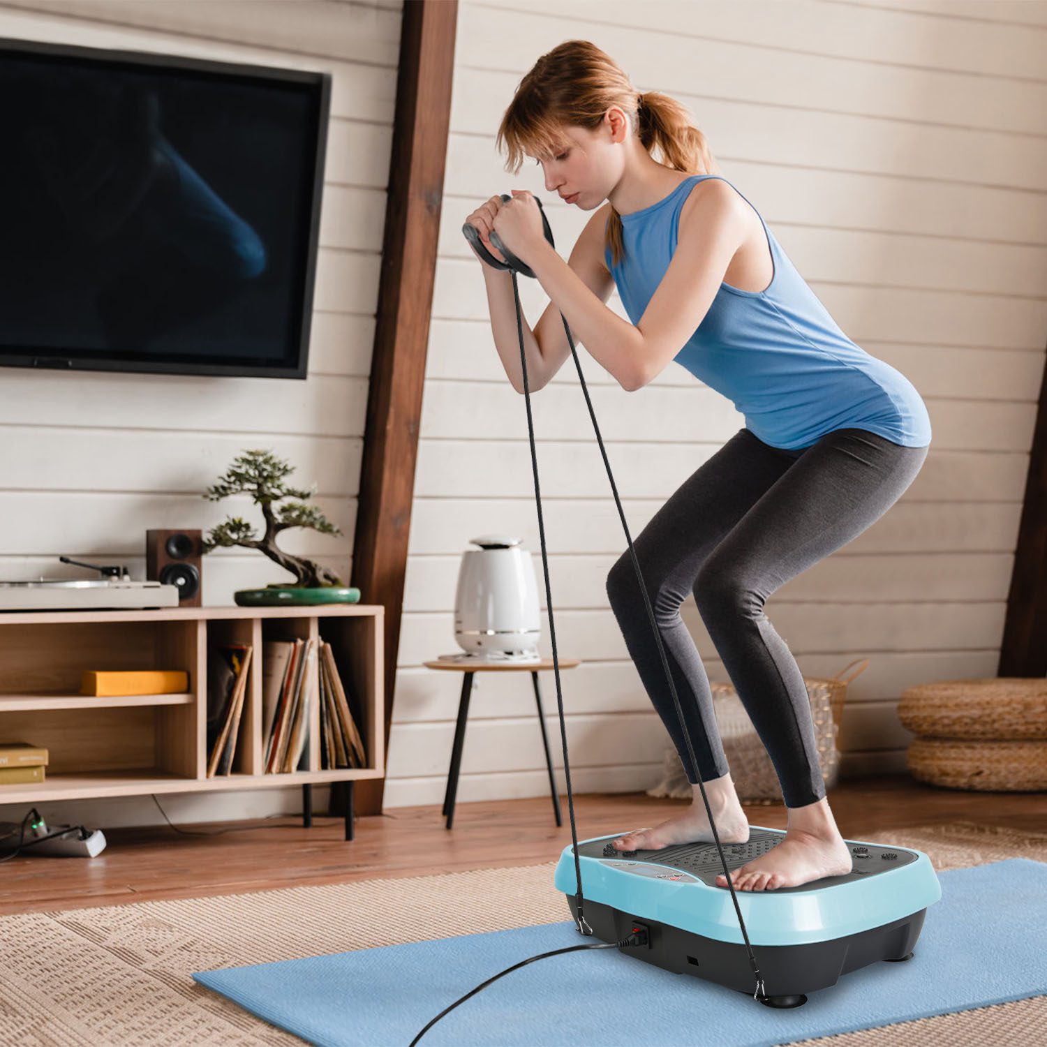 1Pc Vibration Exercise Machine With Resistant Bands For Spring Summer Fitness Remote Control Whole Body Vibration Platform Workout Equipment Home Fitness Training Equipment For Weight Loss Fat Burner - Image 3