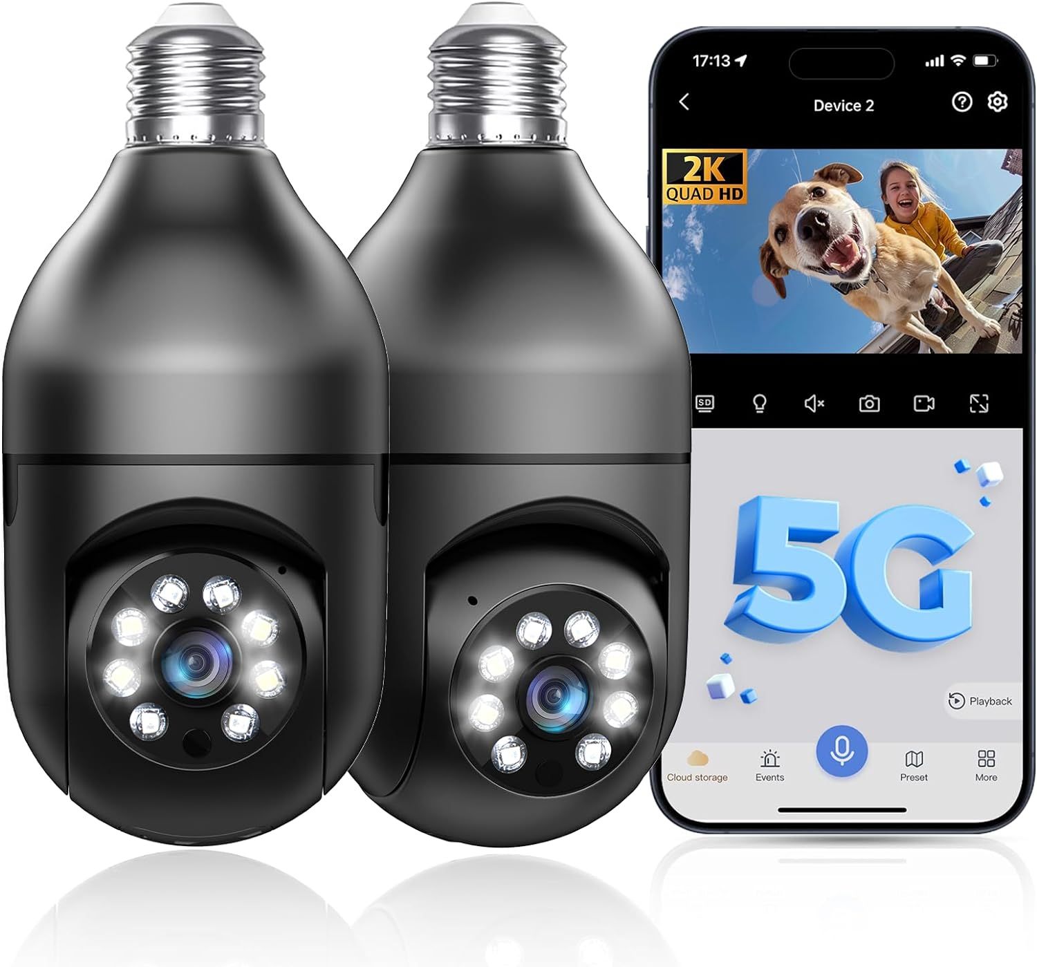 كاميرا أمان على شكل مصباح بإضاءة، واي فاي 2.4GHz 5G خارجية، كاميرا أمان بمقبس إضاءة E27 بدقة 1080P، كاميرا مراقبة منزلية داخلية بزاوية 360 درجة - الصورة 9