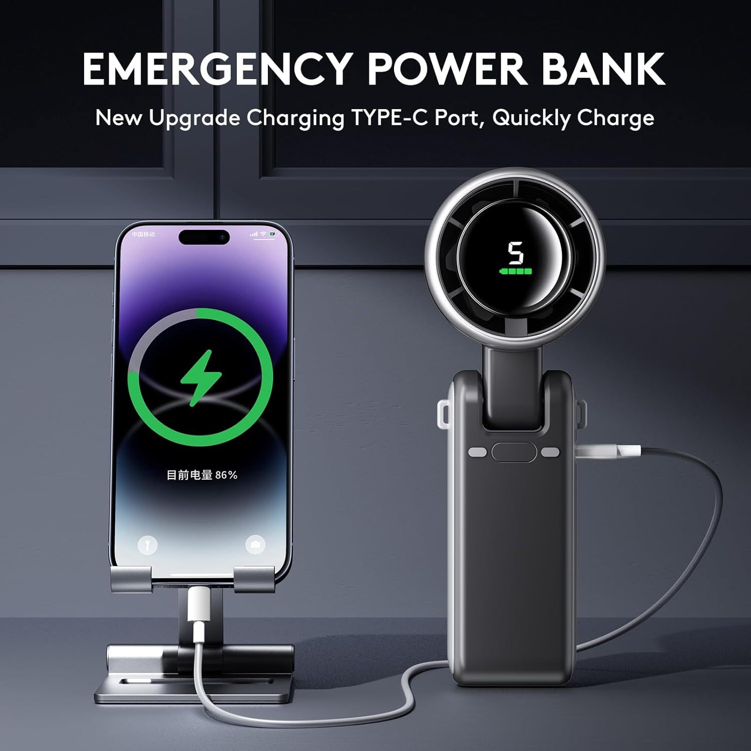 3 IN 1 Portable Handheld Turbo Fan, 5 Gear Wind,5000mAh Battery Operated - Image 5