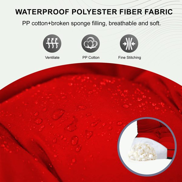 Outdoor Swing Cushions 55 Inch,Waterproof 4in Thick Porch Swing Cushion Replacement With Backrest And Ties,Comfortable 2-3 Seat Pation Swing Pad For Backyard,Garden,Lawn,Outdoor Furniture Red - Image 3