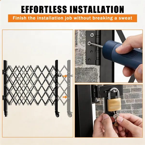 Foldable Security Gate, Expandable Safety Barrier With 360' Swivel Casters Lockable Design, Portable Mobile Rolling Barricade For Garage, Warehouse, Driveway And Pool Areas - 51.57' H X 42' W - Image 5