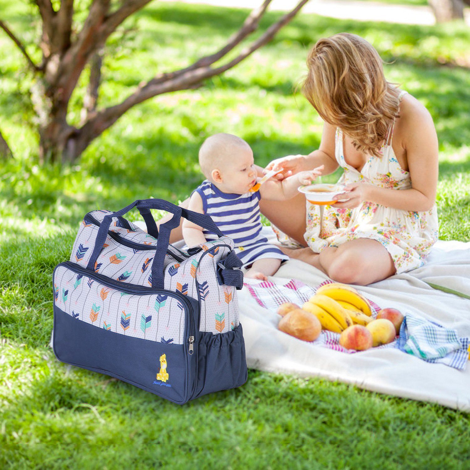 5Pcs Baby Nappy Diaper Bags Set For Picnic Mummy Diaper Handbags With Diaper Pad Food Bag Bottle Bag Travel Tote Bags For Mom Dad - Image 7