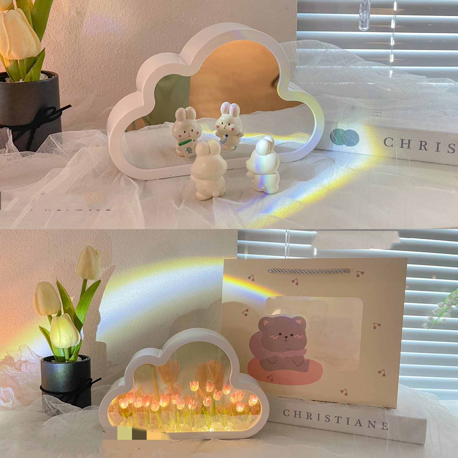 Tulip Night Lamp DIY Material Cloud Tulips Night Lamp Decorative Mirrors Photo Frame LED Table Lights Korean Creative Desk Bedroom Handmade Birthday Gifts - Image 8