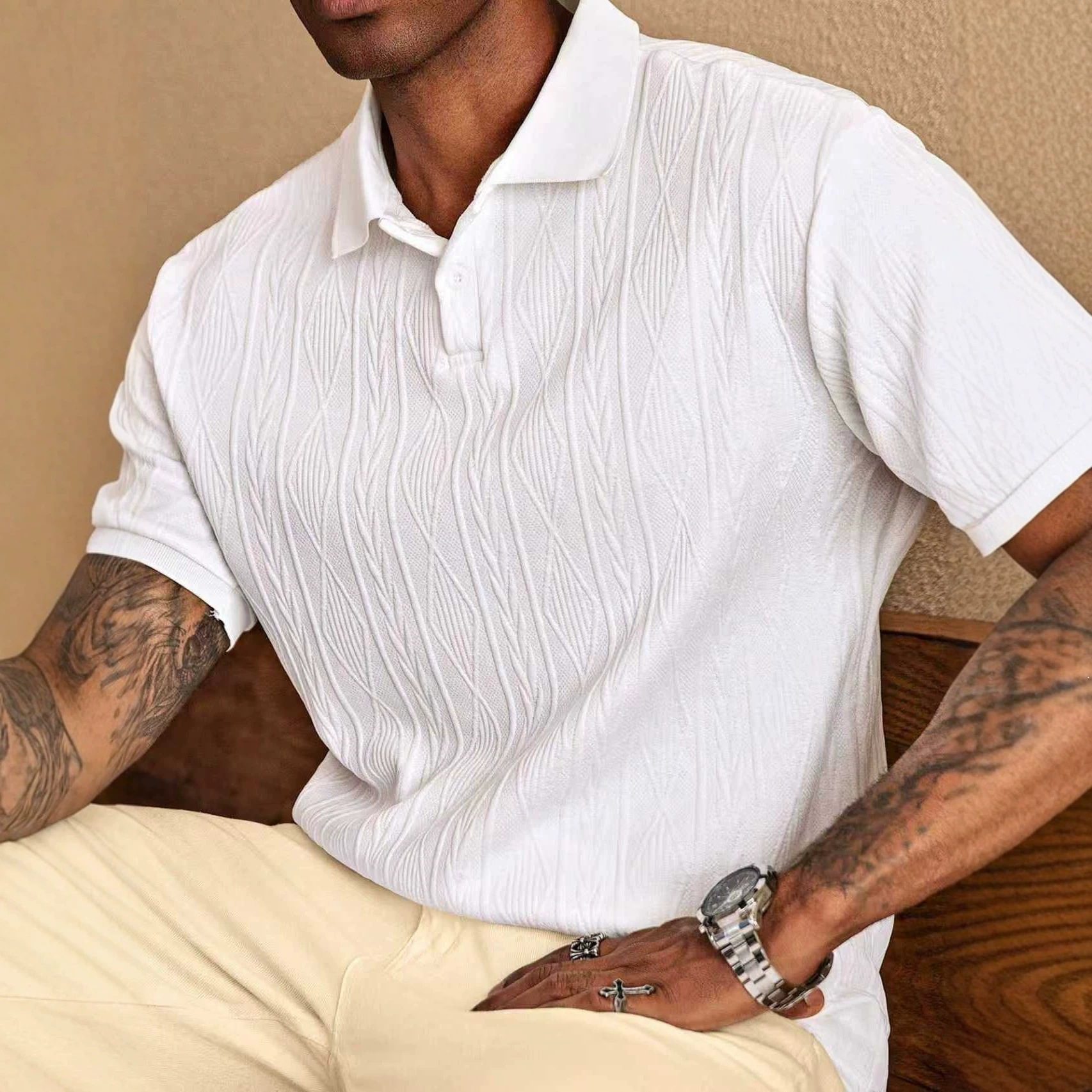 Summer New European And American Cross-Border Mens Short-Sleeve Jacquard Top - Image 2
