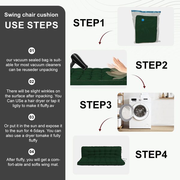 Outdoor Swing Cushions 70 Inch,Waterproof 4in Thick Porch Swing Cushion Replacement With Backrest And Ties,Comfortable 2-3 Seat Pation Swing Pad For Backyard,Garden,Lawn,Outdoor Furniture Dark Green - Image 6
