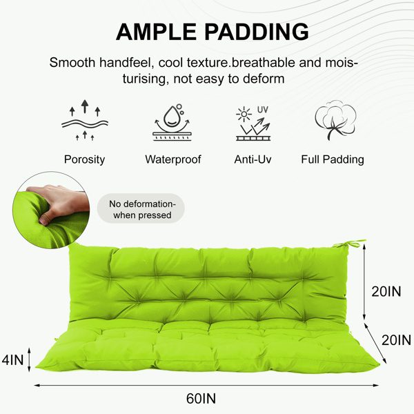 Outdoor Swing Cushions 60Inch,Waterproof 4in Thick Porch Swing Cushion Replacement With Backrest And Ties,Comfortable 2-3 Seat Pation Swing Pad For Backyard,Garden,Lawn,Outdoor Furniture Grass Green - Image 5