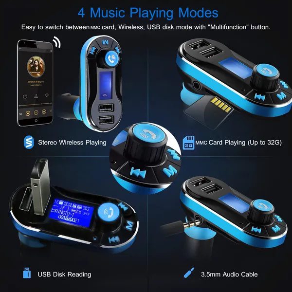 Car Wireless FM Transmitter Dual USB Charger Hands-free Call MP3 Player Aux-in LED Display Remote Controller - Image 2