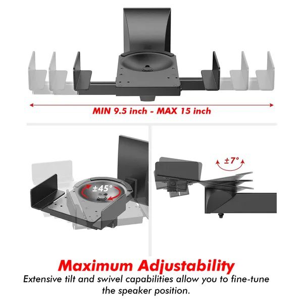 5 CORE Speaker Wall Mount Adjustable Shelf Holder Swivel 180 Degree Bookshelf Brackets - 15 Inch Space For Speakers Pair Holds Upto 55lbs - WST 04-15 Pair - Image 5