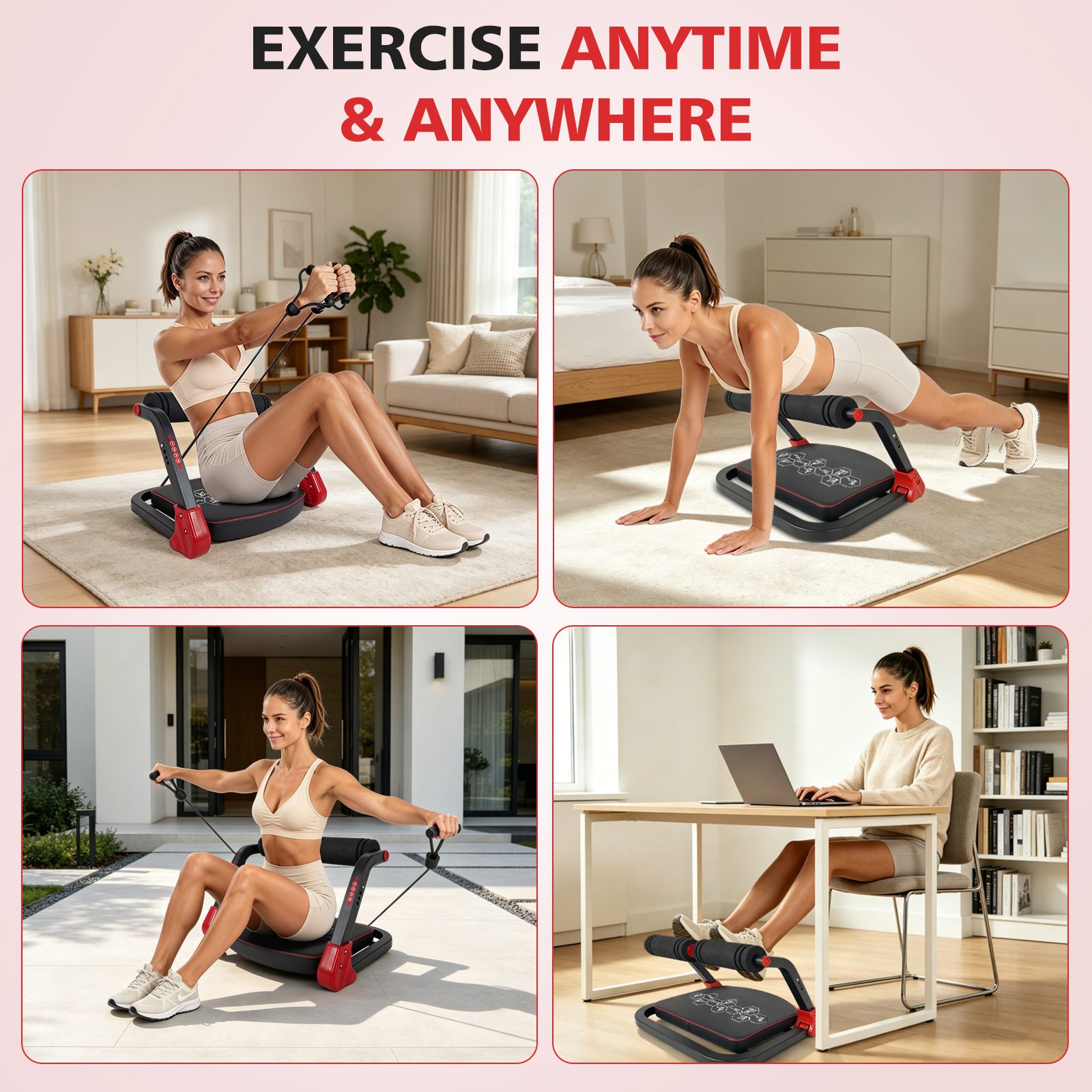 Ab Core Trainer Abdominal Machine For Home Gym With Resistance Bands Red - Image 7