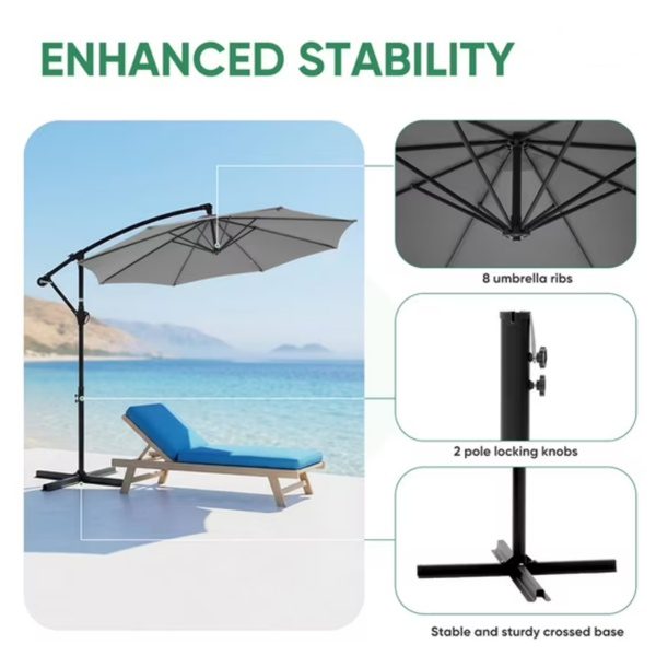 Outdoor Patio Umbrella, 10ft Offset Hanging Patio Umbrella With Aluminum Stand, 8 Ribs, UV Protection For Pool Garden Backyard Market, Gray Shipment From Walmart - Image 5
