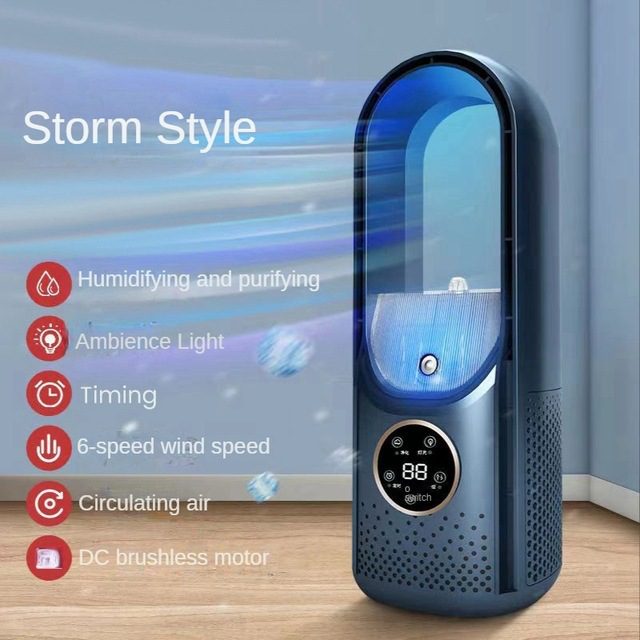 مبرد هواء USB محمول بدون شفرات، مروحة كهربائية هادئة مع مؤقت، مروحة تبريد ومكيف هواء ومرطب للهواء - الصورة 6