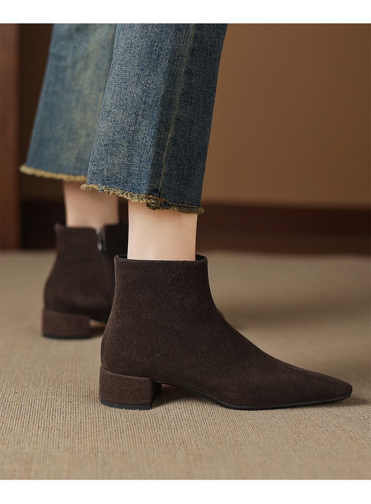 Low-heeled Cowhide Suede Women's Ankle Boots - Image 5