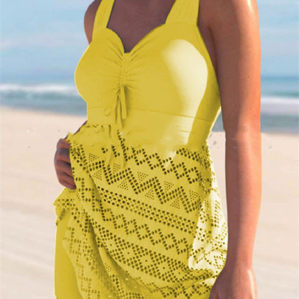 Korean Version Of Solid Color Lace One-piece Swimsuit - Image 3