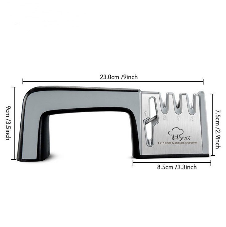 A Four-in-one Family Uses A Sharpener To Sharpen A Kitchen Knife - Image 2