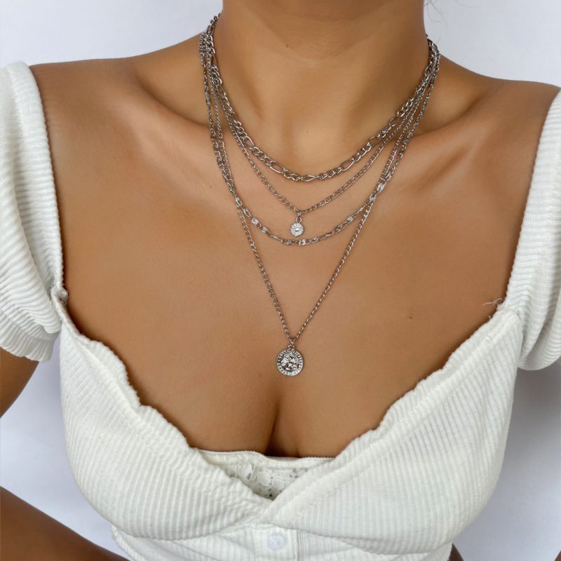 Chunky Gold Necklace Chunky Charm Necklace For Women Layered Gold Necklace For Women Silver Coin Necklace Jewelry Gifts For Women - Image 3