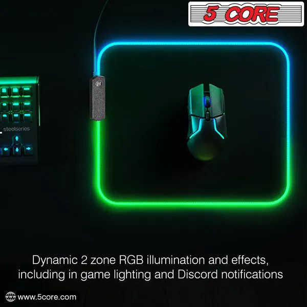 5Core Gaming Mouse Pad RGB 12 Light Modes 2 Zone Desk Mouse Mat W Rubber Base - Image 4