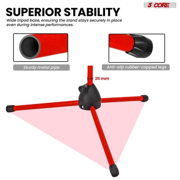 حامل ميكروفون أرضي 5 Core (قطعتان)، قابل لتعديل الارتفاع، بتصميم ثلاثي القوائم مع ذراع بوم تلسكوبي قابل للتمديد - الصورة 4