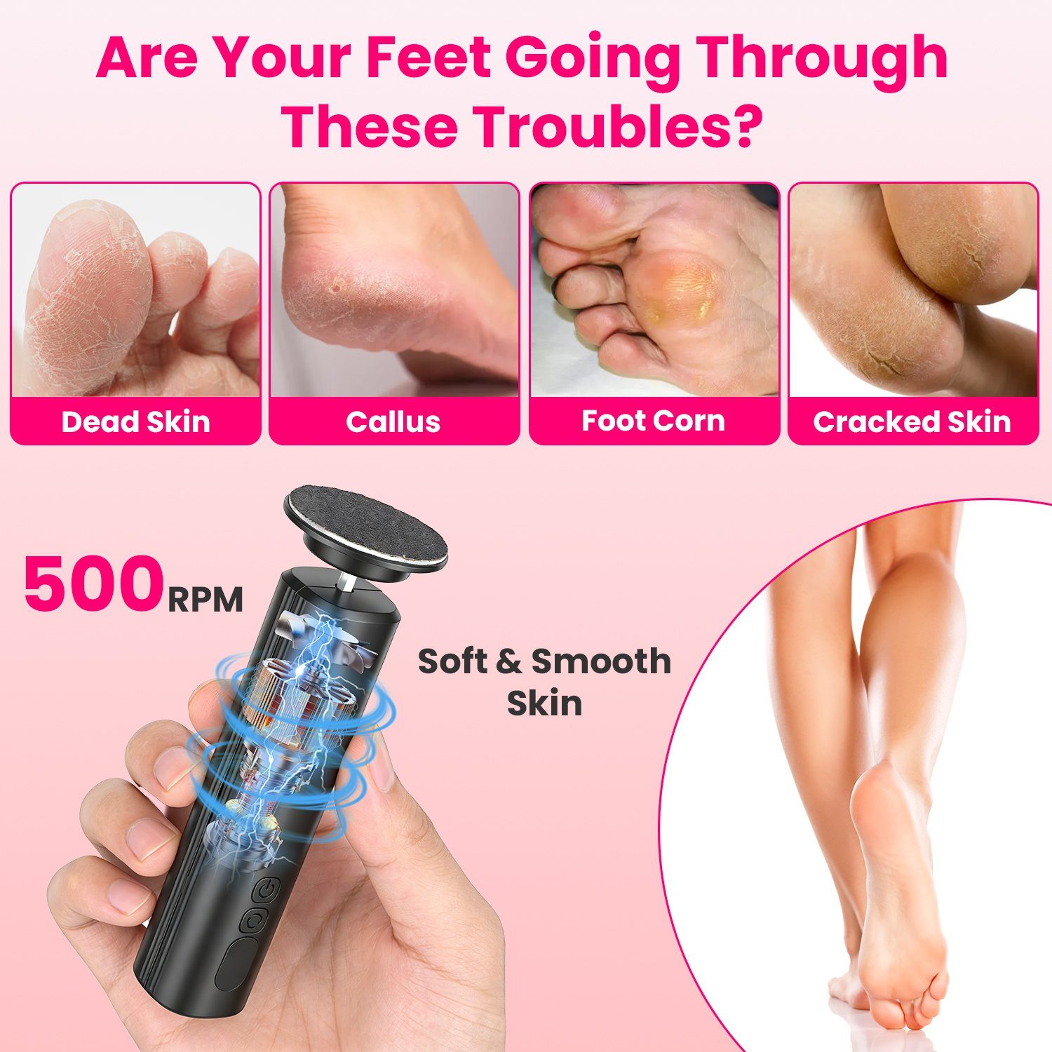 2 In 1 Electric Foot Callus Remover Nail Grinder Feet Care Kit For Women Rechargeable Foot File With 40 Sanding Discs Bands For Dead Skin Cracked Heels Home Salon Use - Image 10