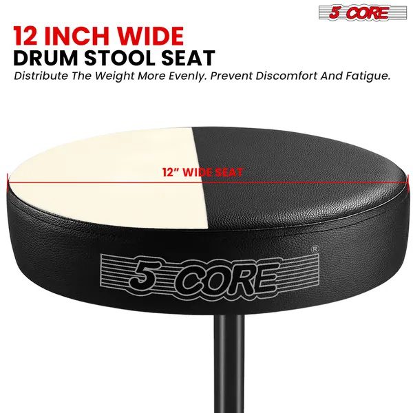 5 Core Drum Throne 3" Thick Padded Memory Foam Comfortable Drummer Stool 330Lb Capacity Adjustable - Image 4