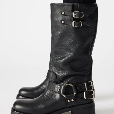 Round-toe Belt Buckle High-top Boots