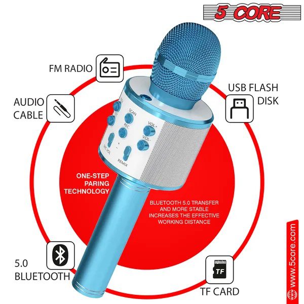 ميكروفون كاريوكي لاسلكي 5 Core مع مكبر صوت، ميكروفون بلوتوث محمول 3 في 1 Microfono Inalambrico - الصورة 5