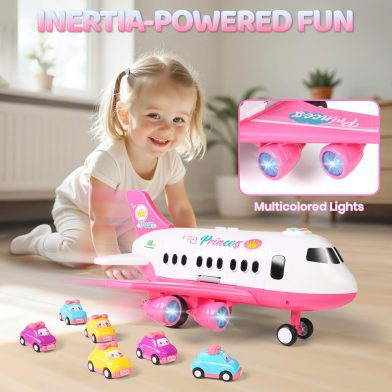 Princess Airplane Toy Set Includes Airplane, Princess Car, Road Signs, And Road Barriers Birthday & Christmas Gift Suitable For Girls
