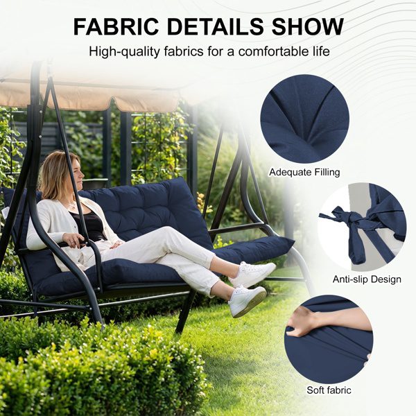 Outdoor Swing Cushions 60 Inch,Waterproof 4in Thick Porch Swing Cushion Replacement With Backrest And Ties,Comfortable 2-3 Seat Pation Swing Pad For Backyard,Garden,Lawn,Outdoor Furniture Dark Blue - Image 3