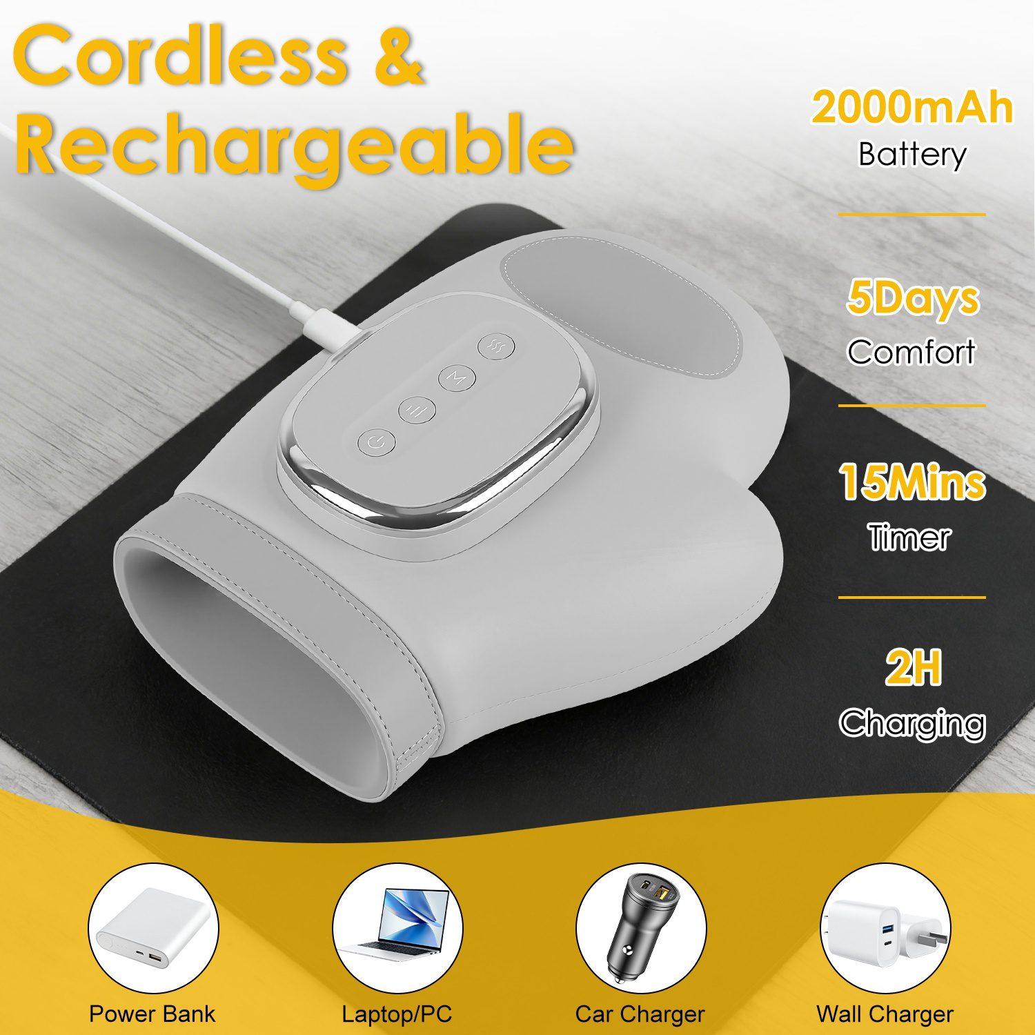 1Pc Hand Massager With Heat Compression Cordless Hand Massager For Arthritis Carpal Tunnel With 3 Modes 3 Heat Levels 5 Intensity Levels Disposable Gloves Finger Massager Carry Bag - Image 5