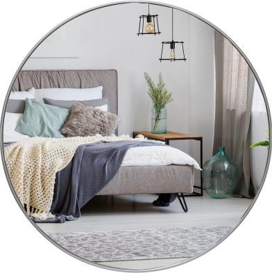 36 Inch Silver Metal Framed Round Bathrrom Mirror For Wall. W2203134961
